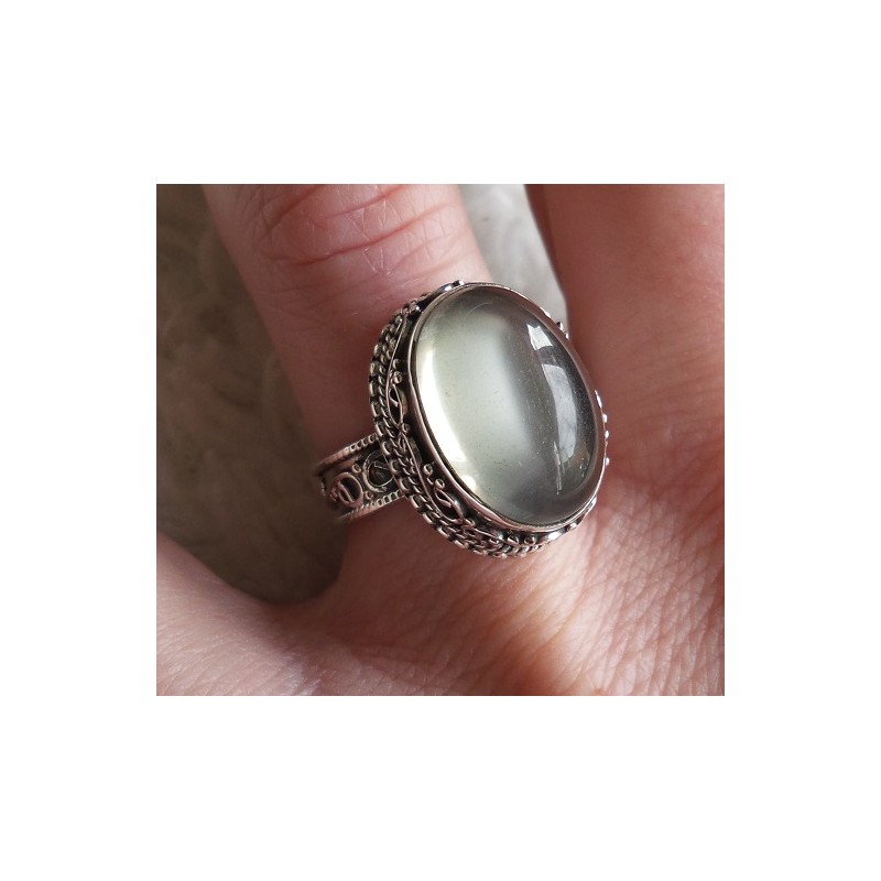 Zilveren ring perzik Maansteen gezet in bewerkte setting 16.7 mm