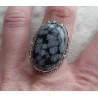 Zilveren ring ovale sneeuwvlok Obsidiaan in bewerkte setting 18.5 mm