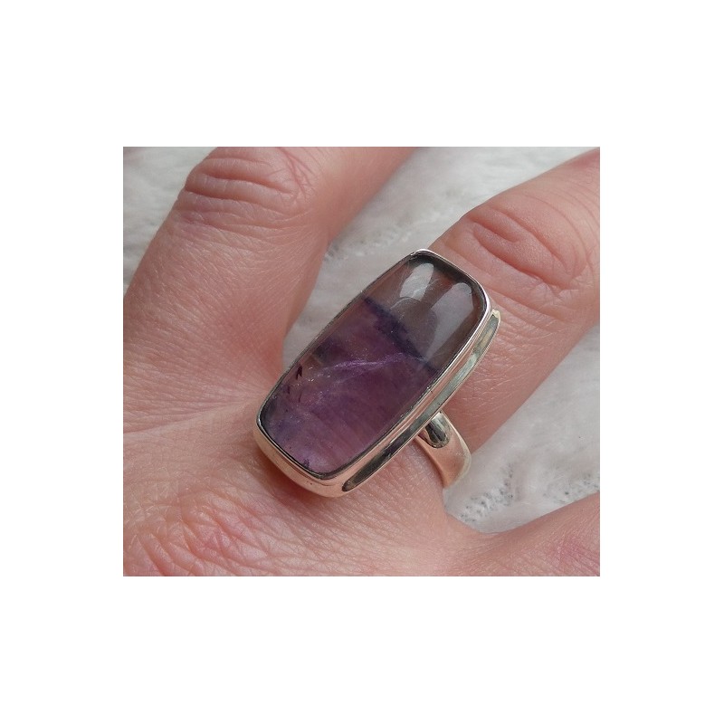 Zilveren ring rechthoekige Blue John ring maat 18.5 mm