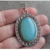 Zilveren hanger ovale aqua Chalcedoon in bewerkte setting