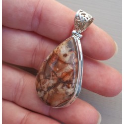 Zilveren hanger gezet met druppelvormige Birds Eye Jaspis