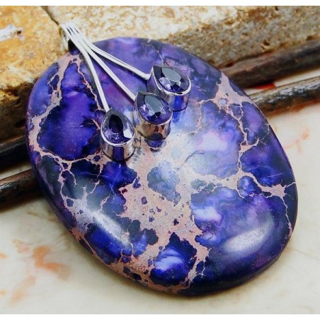 Zilveren edelsteen hanger grote paarse Zee Sediment Jasper