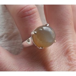 Zilveren ring gezet met ronde perzik Maansteen maat 17.3 mm