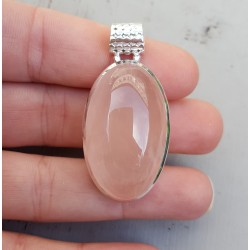 Zilveren hanger gezet met ovale cabochon Rozenkwarts