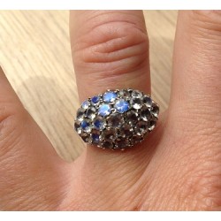 Zilveren edelsteen ring ovale kop gezet met Maanstenen