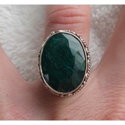 Zilveren edelsteen ring Emerald in bewerkte setting maat 16.5 mm
