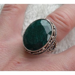 Zilveren edelsteen ring Emerald in bewerkte setting maat 16.5 mm