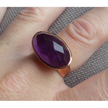 Vergulde ring met dwarsliggende ovale Amethist 18 mm