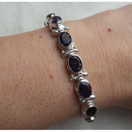 Zilveren armband gezet met ovale facet geslepen Ioliet
