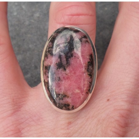 Zilveren ring ovale Rhodoniet 17.3 mm