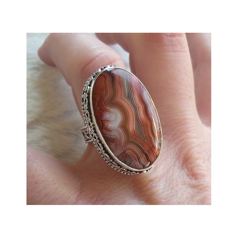 Zilveren ring Laguna Lace Agaat in bewerkte setting maat 17.5 mm