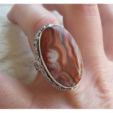 Zilveren ring Laguna Lace Agaat in bewerkte setting maat 17.5 mm