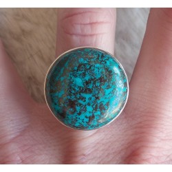 Zilveren ring gezet met ronde Azuriet maat 17 mm