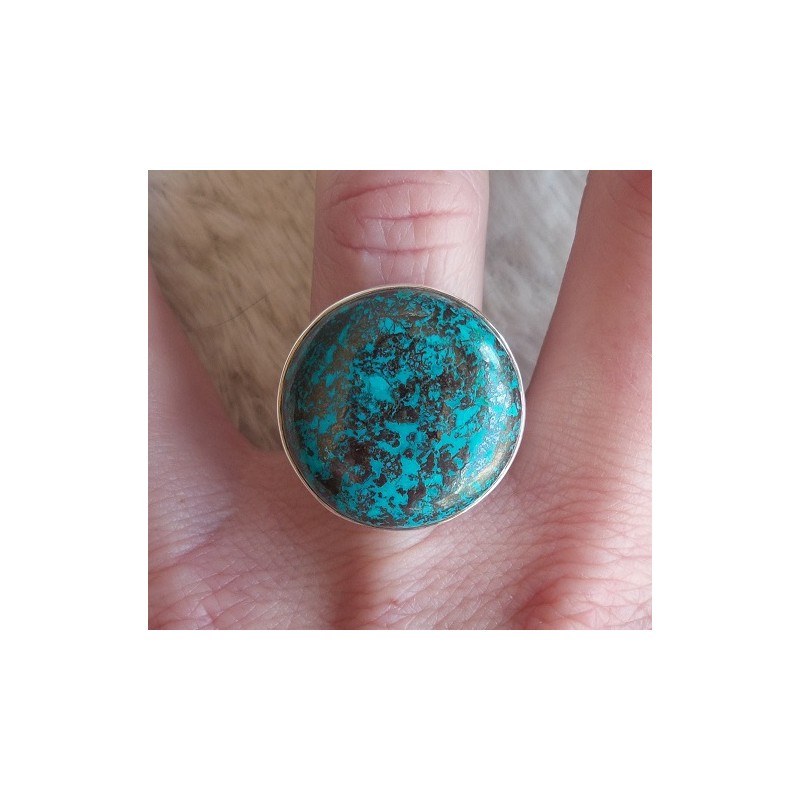 Zilveren ring gezet met ronde Azuriet maat 17 mm
