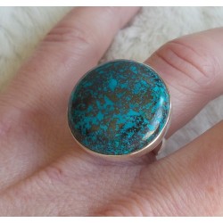 Zilveren ring gezet met ronde Azuriet maat 17 mm