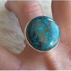 Zilveren ring gezet met ronde Azuriet maat 17 mm