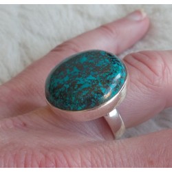 Zilveren ring gezet met ronde Azuriet maat 17 mm
