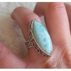 Zilveren ring met grote marquise Larimar bewerkte setting 17.3 m