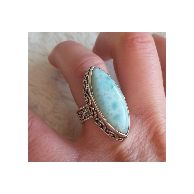 Zilveren ring met grote marquise Larimar bewerkte setting 17.3 m