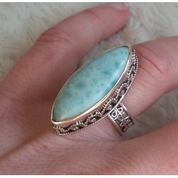 Zilveren ring met grote marquise Larimar bewerkte setting 17.3 m