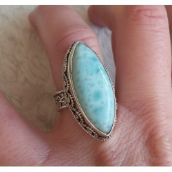 Zilveren ring met grote marquise Larimar bewerkte setting 17.3 m