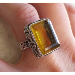 Zilveren ring gezet met rechthoekige Citrien 17.3 mm