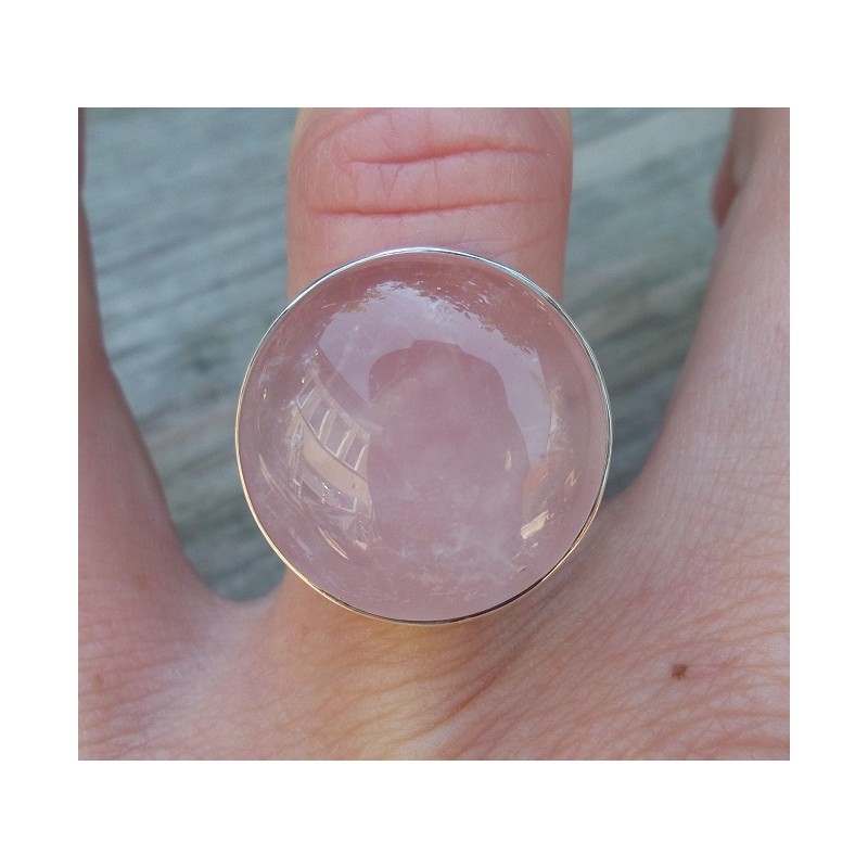 Zilveren ring gezet met ronde cabochon Rozenkwarts 17 mm