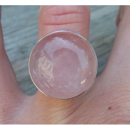 Zilveren ring gezet met ronde cabochon Rozenkwarts 17 mm