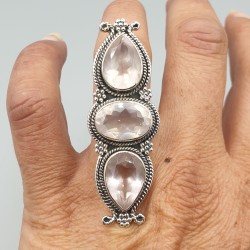 925 Sterling zilveren ring met facet geslepen Rozenkwarts 16.5 mm