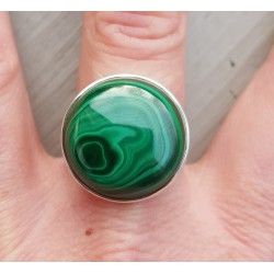 Zilveren ring gezet met ronde Malachiet 19.3 mm