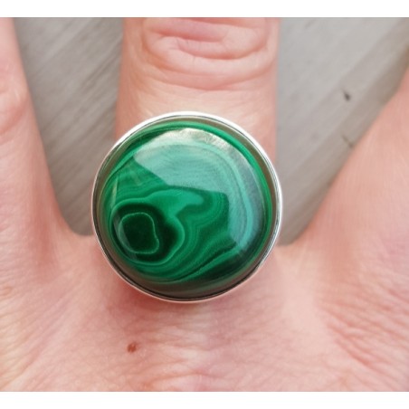 Zilveren ring gezet met ronde Malachiet 19.3 mm