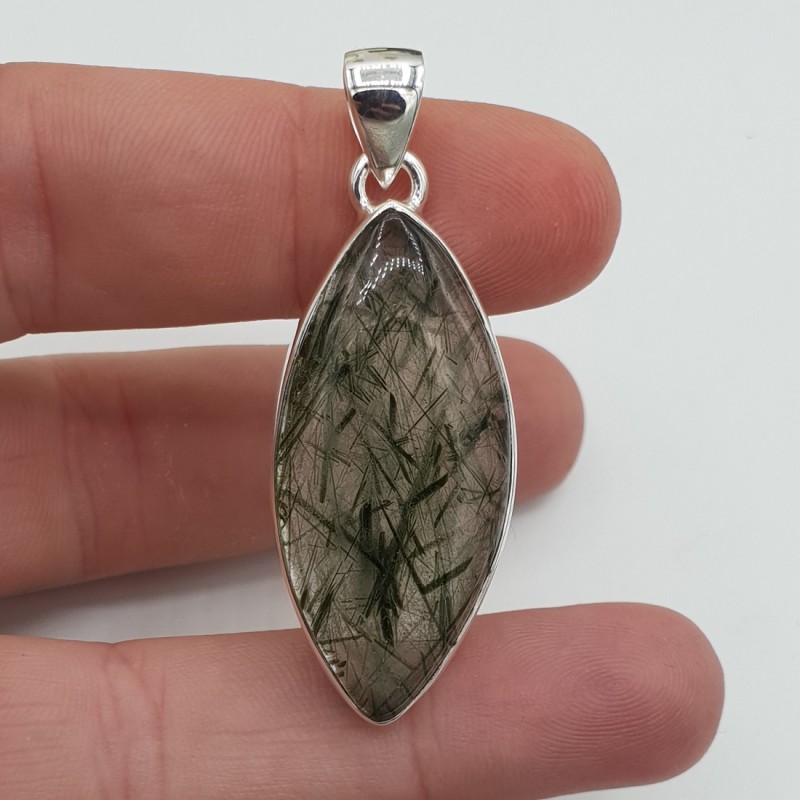 Zilveren hanger met marquise groene Rutielkwarts