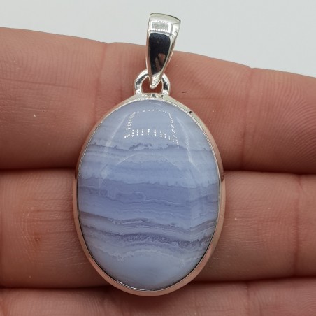 Zilveren hanger ovale cabochon blauw Lace Agaat