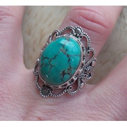 Zilveren ring met Tibetaanse Turkoois bewerkte setting 17.3 mm