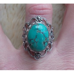 Zilveren ring met Tibetaanse Turkoois bewerkte setting 17.3 mm