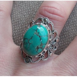 Zilveren ring met Tibetaanse Turkoois bewerkte setting 17.3 mm