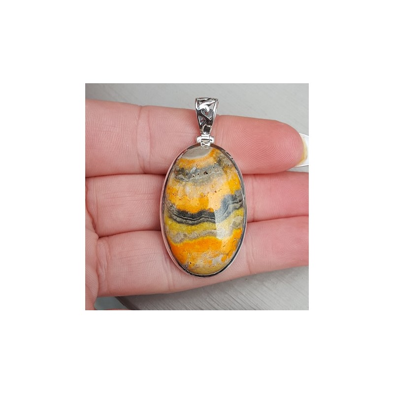 Zilveren hanger met ovale cabochon geslepen Eclipse steen