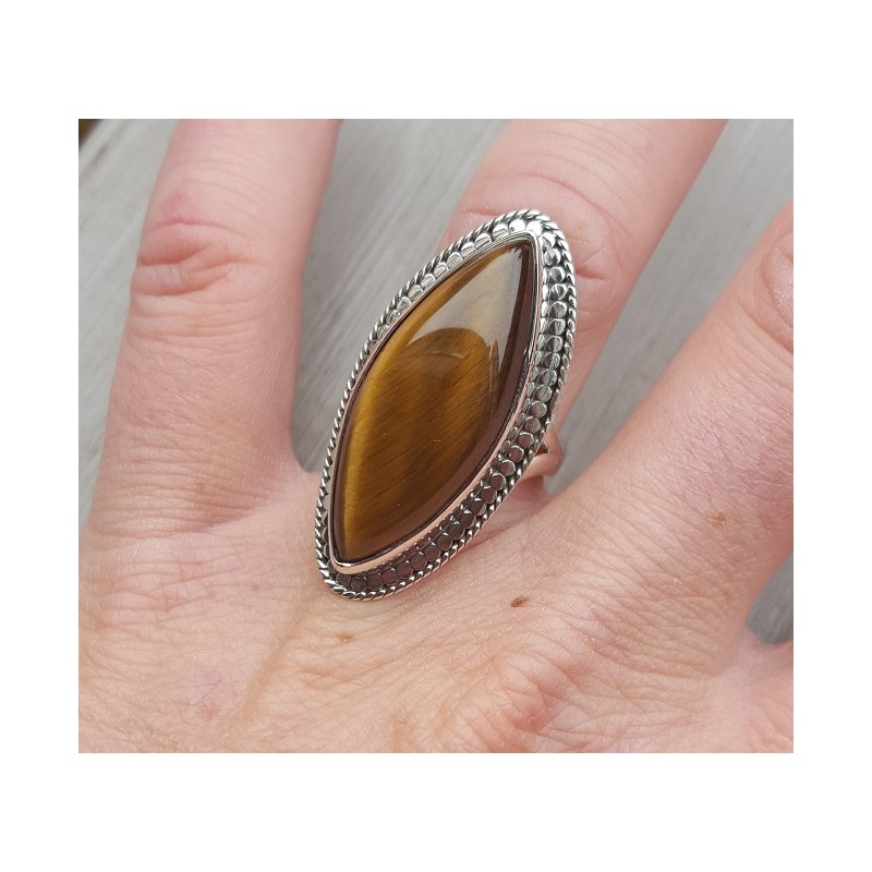 Zilveren ring met marquise Tijgeroog 17 mm