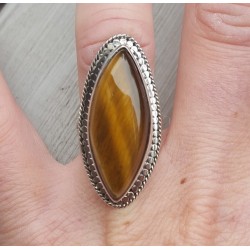 Zilveren ring met marquise Tijgeroog 17 mm
