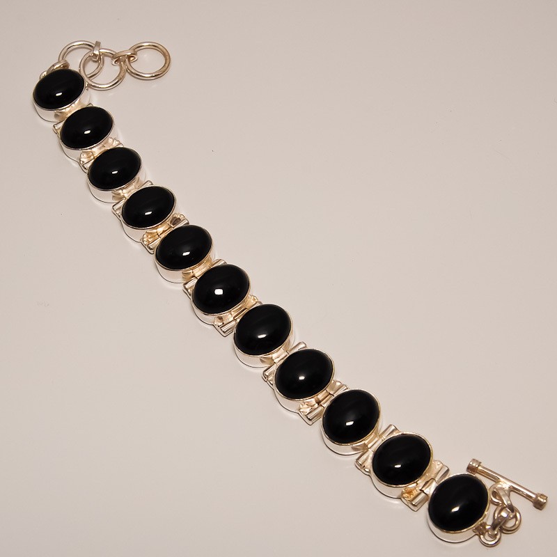 Zilveren edelsteen armband zwarte Onyx schakels