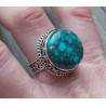 Zilveren ring ronde koper blauw Turkoois in bewerkte setting 19
