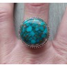 Zilveren ring ronde koper blauw Turkoois in bewerkte setting 19