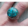 Zilveren ring ronde koper blauw Turkoois in bewerkte setting 19