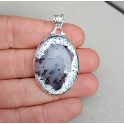 Zilveren hanger gezet met ovale cabochon Dendriet Opaal