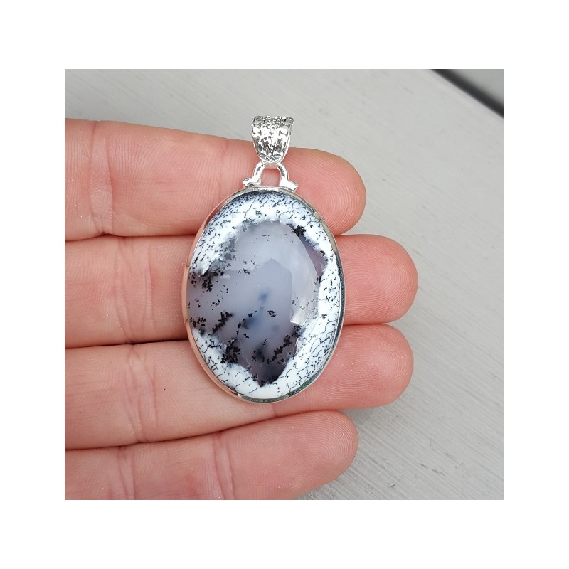 Zilveren hanger gezet met ovale cabochon Dendriet Opaal