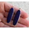 Zilveren lange oorbellen gezet met ovale Lapis Lazuli
