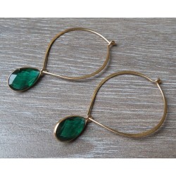 Vergulde zilveren creolen met Emerald groene Kwarts briolet