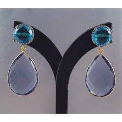 Vergulde oorbellen met blauw Topaas en Ioliet quartz