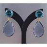 Vergulde oorbellen met blauw Topaas en Ioliet quartz