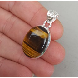 Zilveren edelsteenhanger gezet met cabochon Tijgeroog